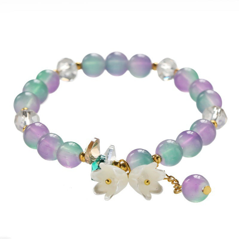 Cream Two-tone Lily White High-grade Crystal String Beads Bracelets