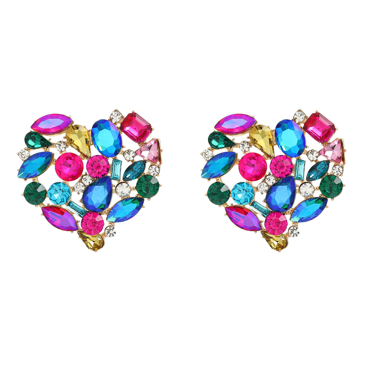 Women's Love Heart Shape Exaggerated Rhinestone Full Earrings