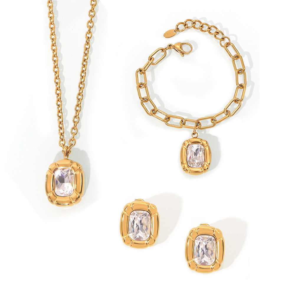 Simple Design Diamond Titanium Steel Gold-plated Jewelry Set