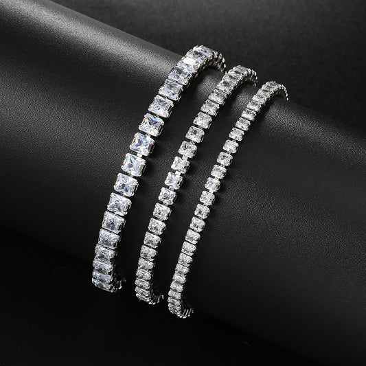 Bracelets à une rangée de diamants carrés en zircon pour femmes