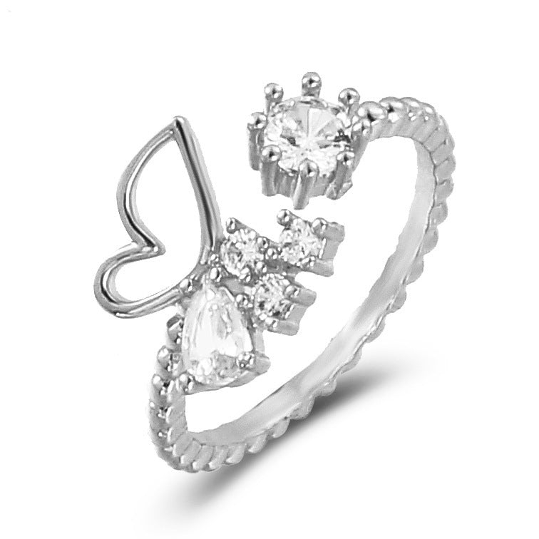 Simple Butterfly Female Graceful Personality Copper Diamond Geometric Open Index Rings