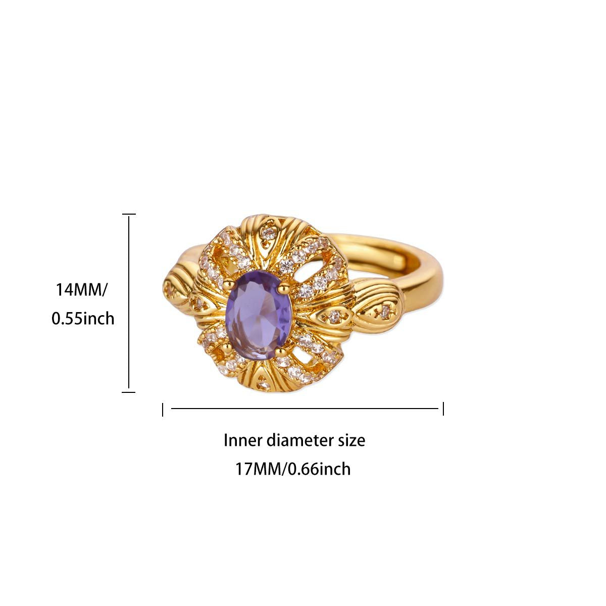 Sweet Loving Heart Purple Bow Zircon Gold-plated Ring