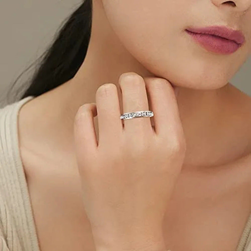 Zircon With Diamond Rotatable Couple Starry Wedding Ring
