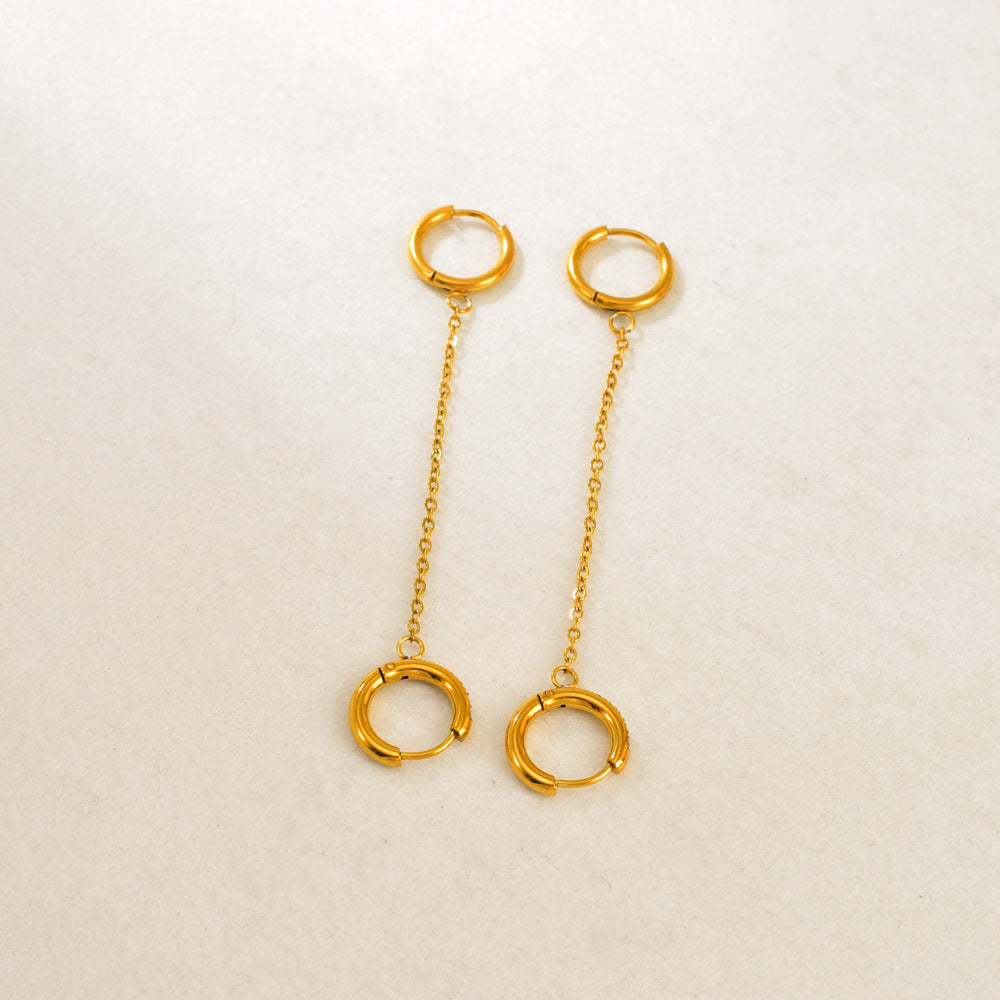 Classic Style Gold Stainless Steel Zircon Earrings