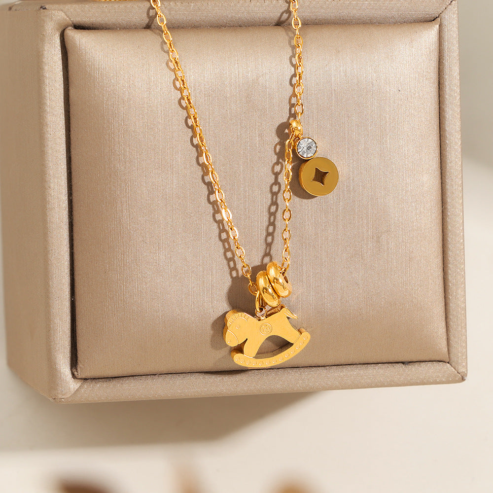Rich Single Diamond Female Niche Design Titanium Steel No Fading Necklace