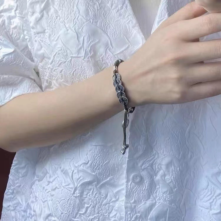 Women's & Men's Strap Five Emperors Coin Hand Weaving Ethnic Bracelet