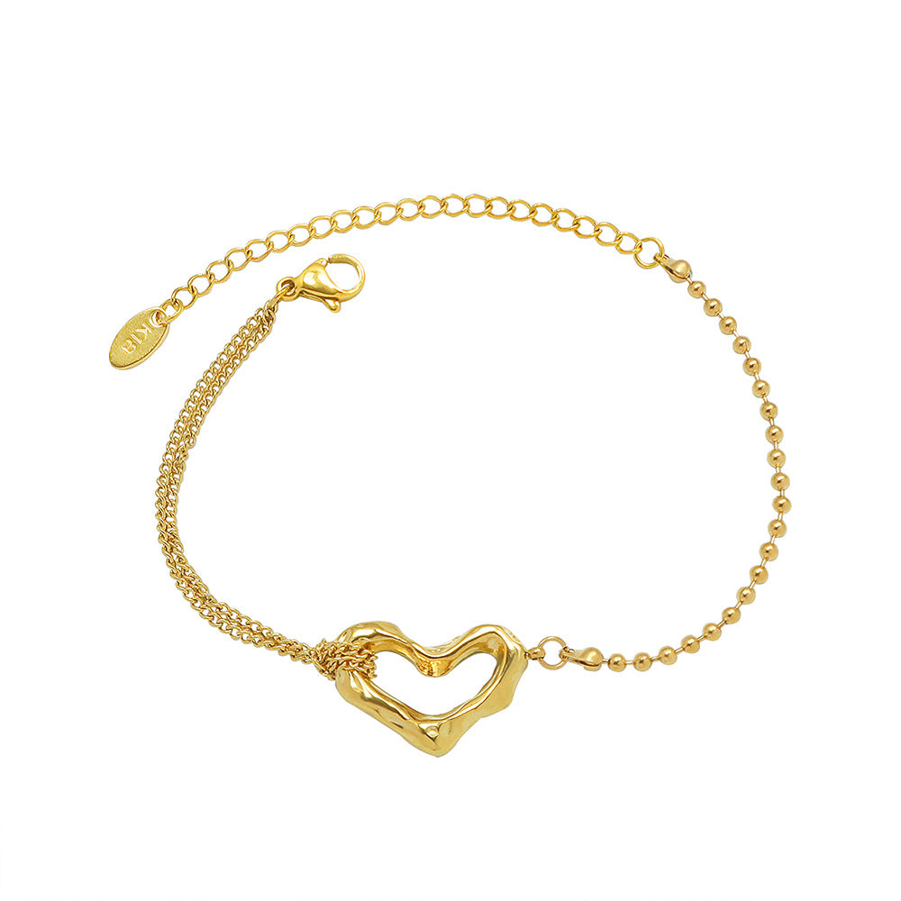 Jewelry Titanium Steel Gold-plated Peach Heart Bracelets