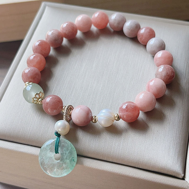 Women's Pink Stone Simple Retro Peace Buckle Coin Pendant Stringed Bracelets