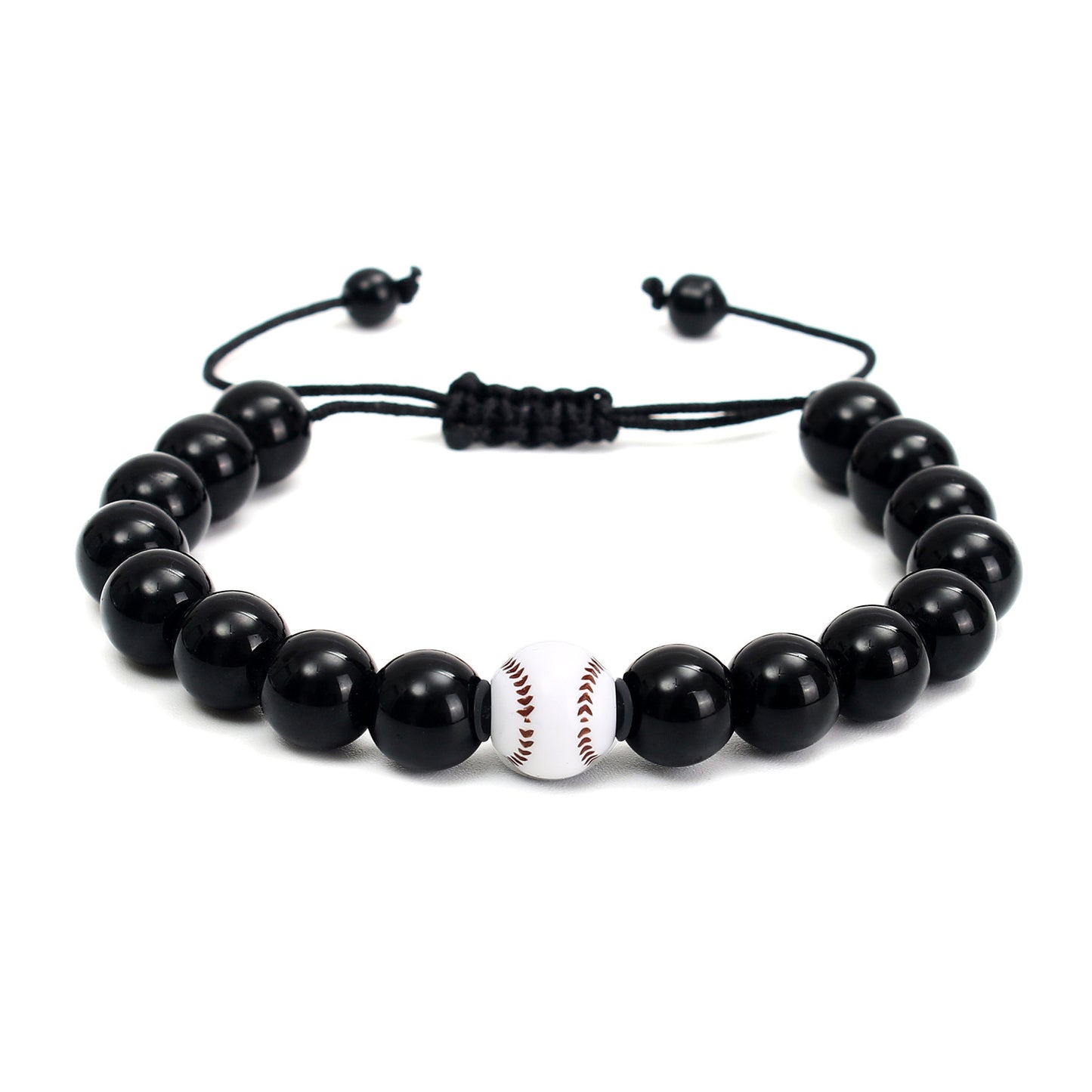 Men's Black Baseball Imitation Obsidian Beaded Sports Bracelets