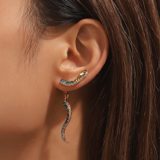Boucles d'oreilles à la mode avec cristaux colorés en forme de serpent du zodiaque