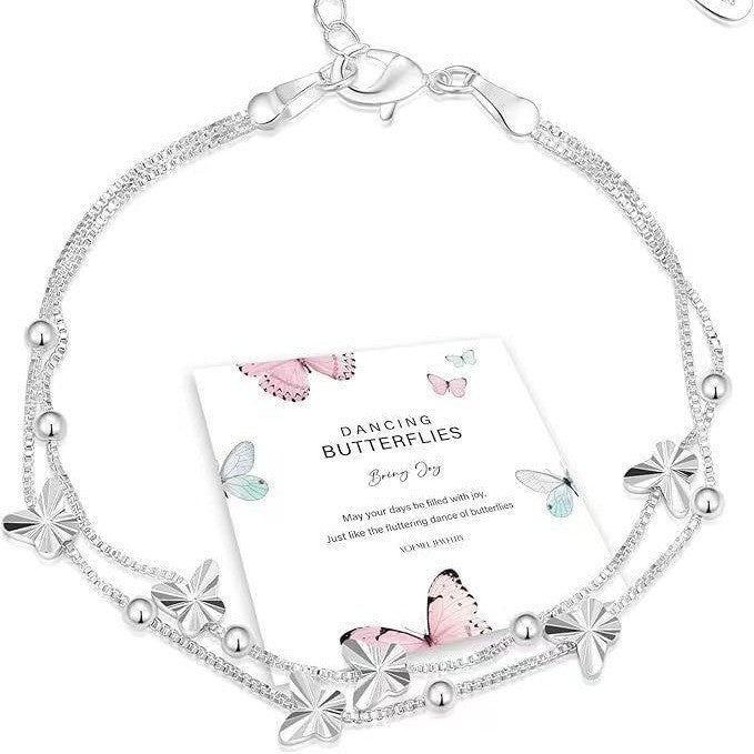 Sier Hand Butterfly Female Dull Polish Bead Bracelet
