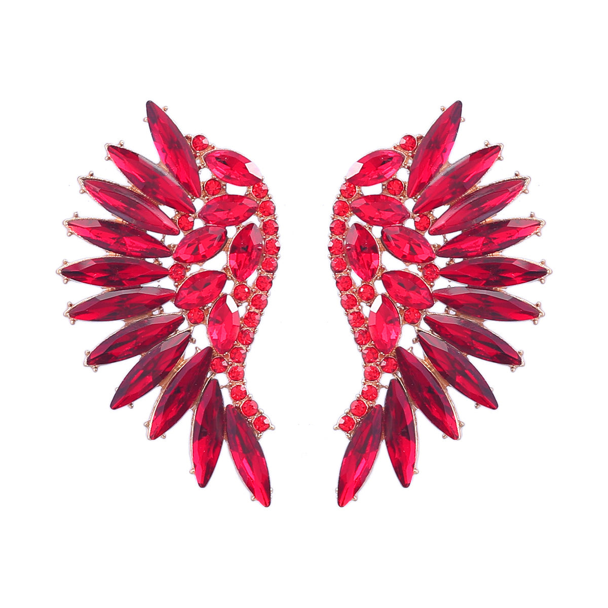 Colorful Crystals Exaggerated Fan-shaped Wings Fashion Earrings