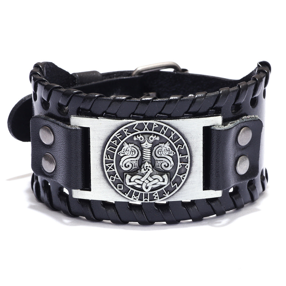 Men's Alloy Wolf Head Accessories Leather Wide Bracelets