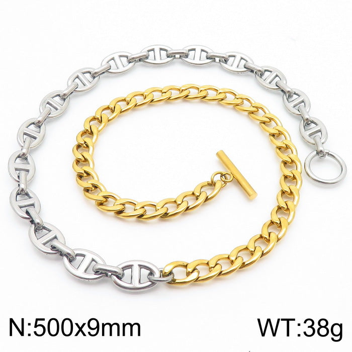 Men's Fashion Trendy Patchwork Double Color Chain Figaro Jewelry Set