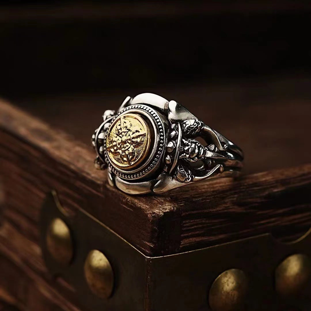 Men's Sier Lotus Capricorn Trendy Domineering Personalized Rings