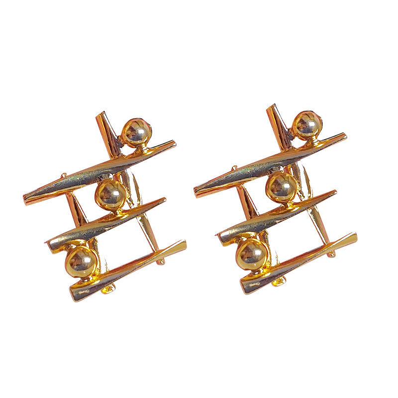 Cross Design Sense Small Golden Balls Earrings