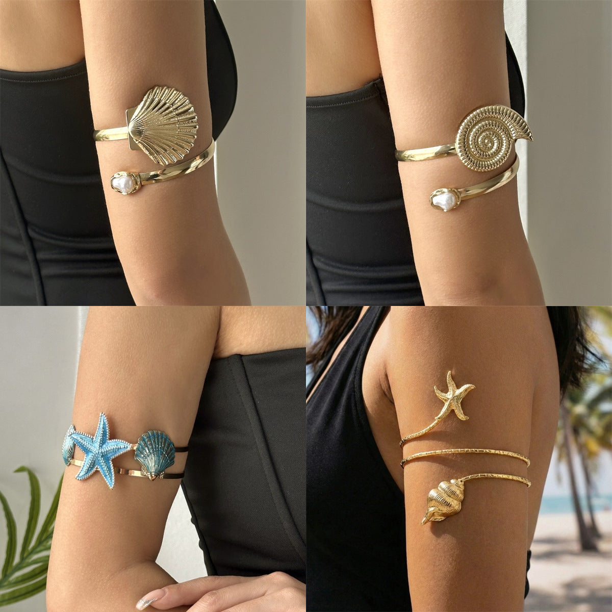 Ocean Style Metal Female Summer Vacation Starfish Baroque Hollow Adjustable Bracelets