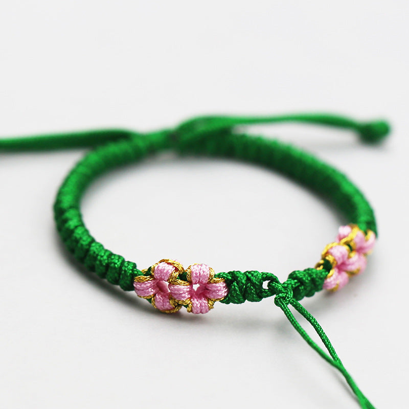 Bracelets en corde tressée avec nœud en fleur de pêche, sangle de transport exquise