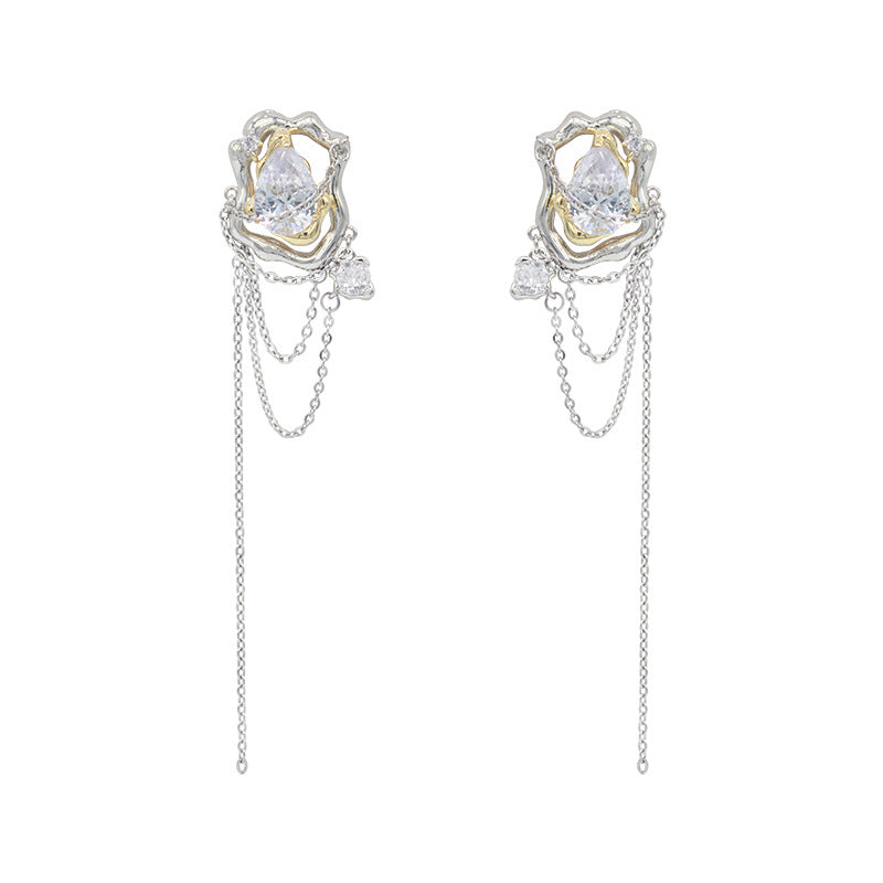 Women's Drop Zircon Tassel Chain Niche Design Earrings