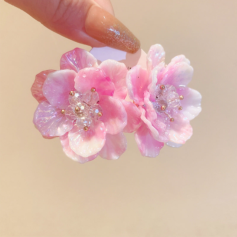 Diamond Grenadine Flower Tassel Sweet Fresh Earrings