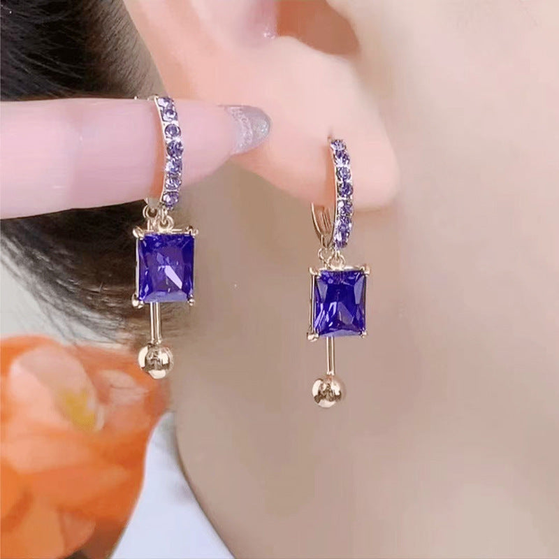Crystal Block Full Diamond Light Luxury Earrings
