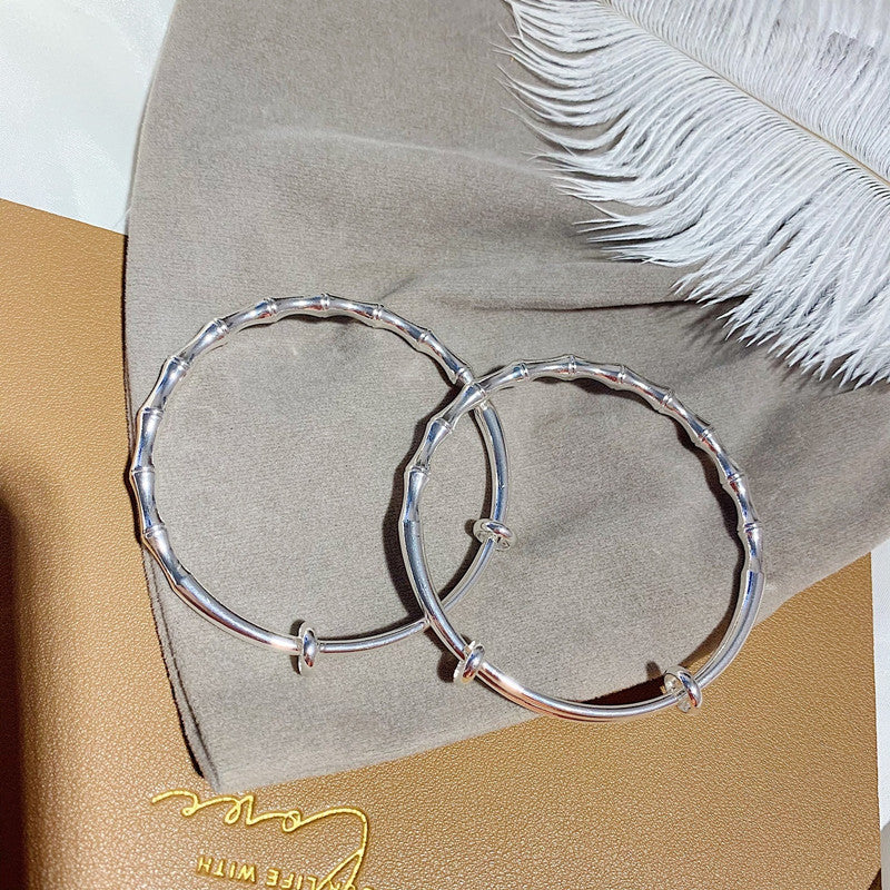 Women's Copper Sier-plated Bamboo Light Solid Ancient Style High-rise Bracelet
