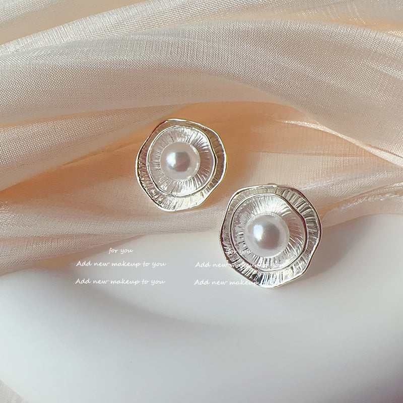 Lotus Leaf Pearl Everyday Joker French Minority Without Hesitation Stud Earrings