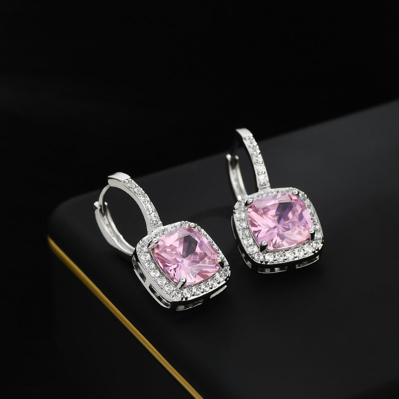 Micro Inlaid Zircon Temperament Female Niche Design Sweet Pink Stud Earrings