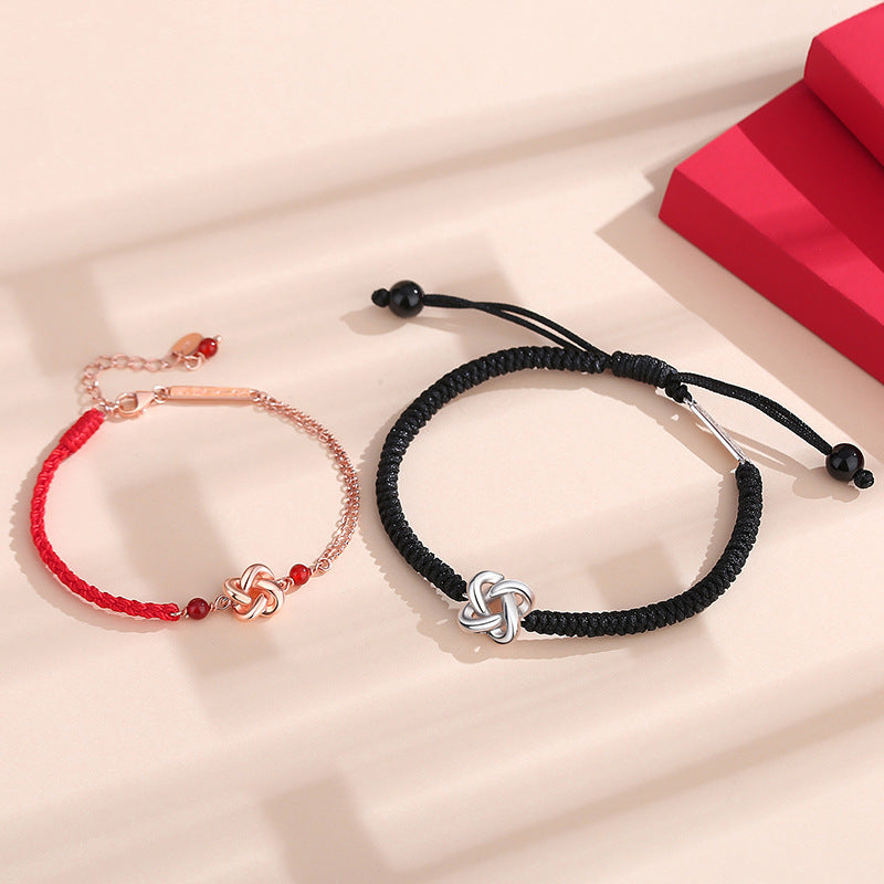 Bracelets Mobius en corde rouge tressée, conception de couple