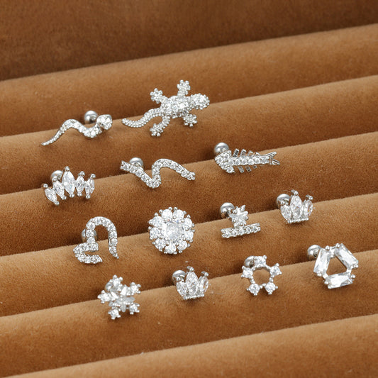 Stainless Steel Thin Rod Ear Micro Inlaid Zircon Stud Earrings
