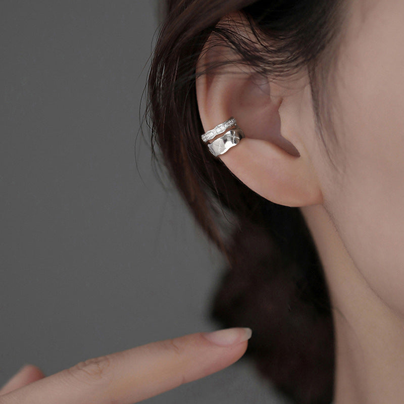 Cross Diamond Plaid French Style Temperament Classic Wave Ear Clip