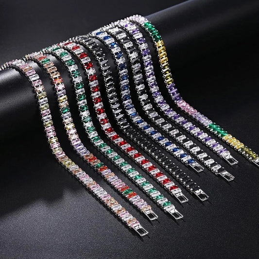 Zircon Single Row Rectangular Full Diamond Bracelets