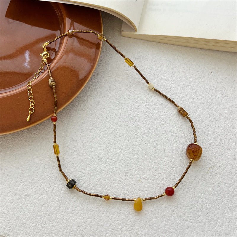 Agate Bead Fashion Advanced Titanium Steel Necklace