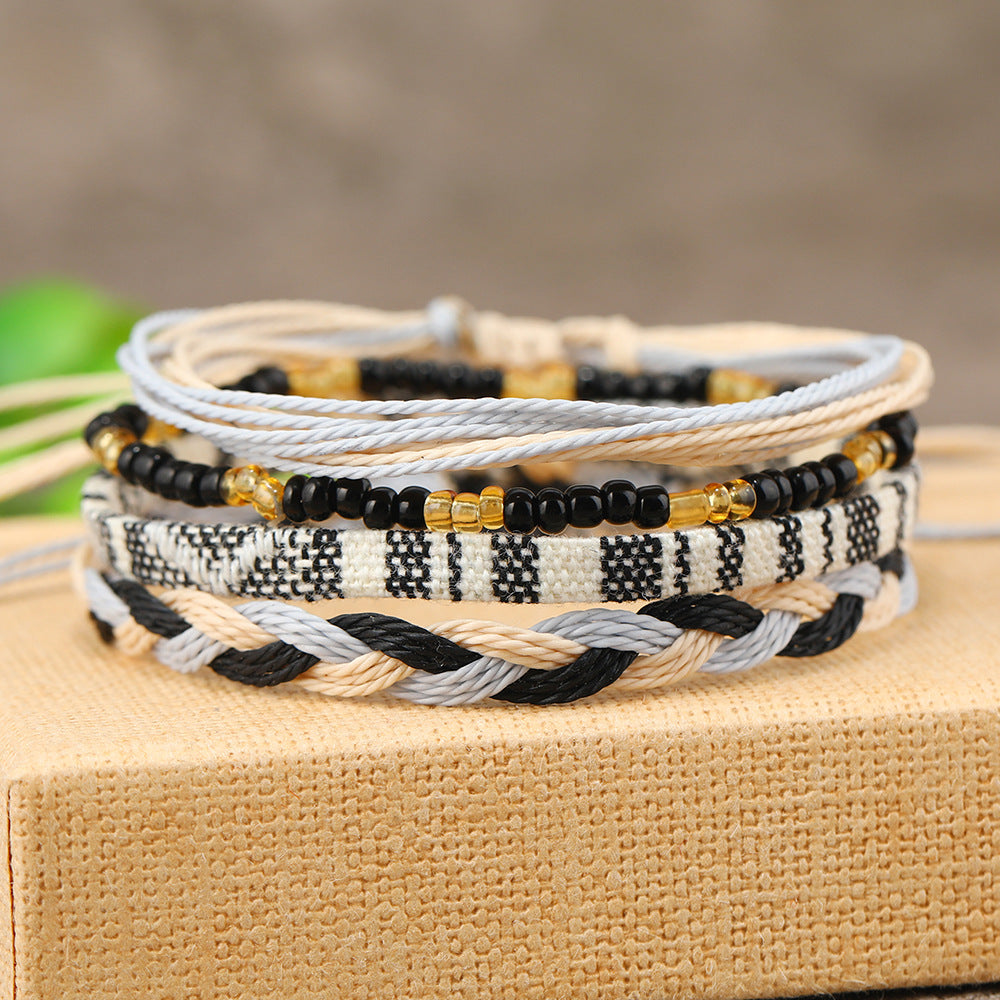 Summer Simple National Fashion Cord Beaded Rainbow Woven Bracelet