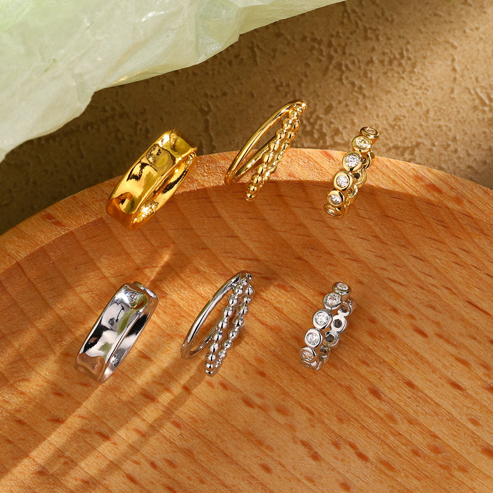 Earless Female Temperament Fashion Sense Glossy Twist Rhinestone Geometric Ear Clip