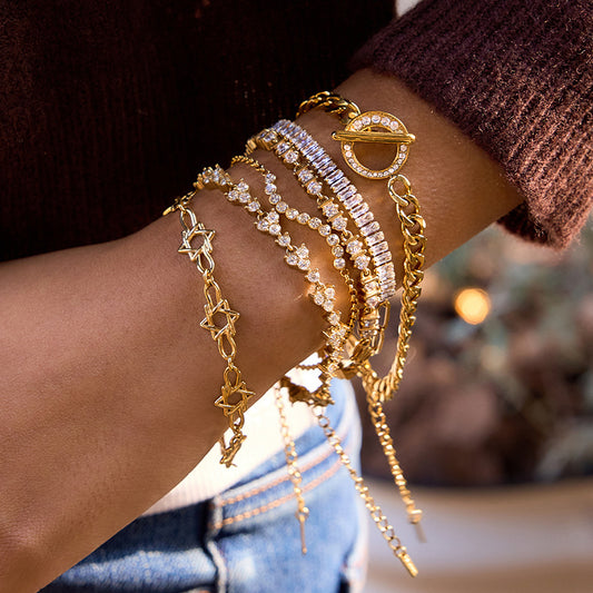 Ding Stainless Steel Zircon Tennis Light Luxury High-grade Korean Bracelet