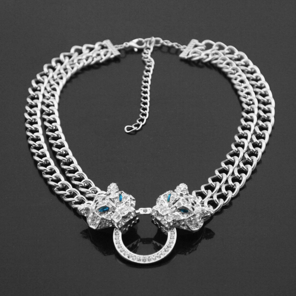 Women's Fashion Leopard Head Full Diamond Pendant Necklaces