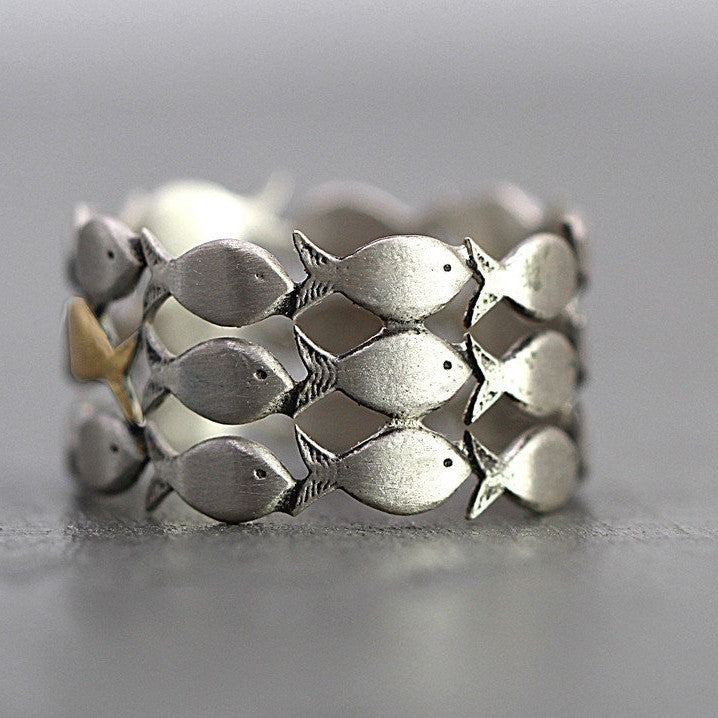 Handmade Open Two-color Mesh Shape Fish Ring