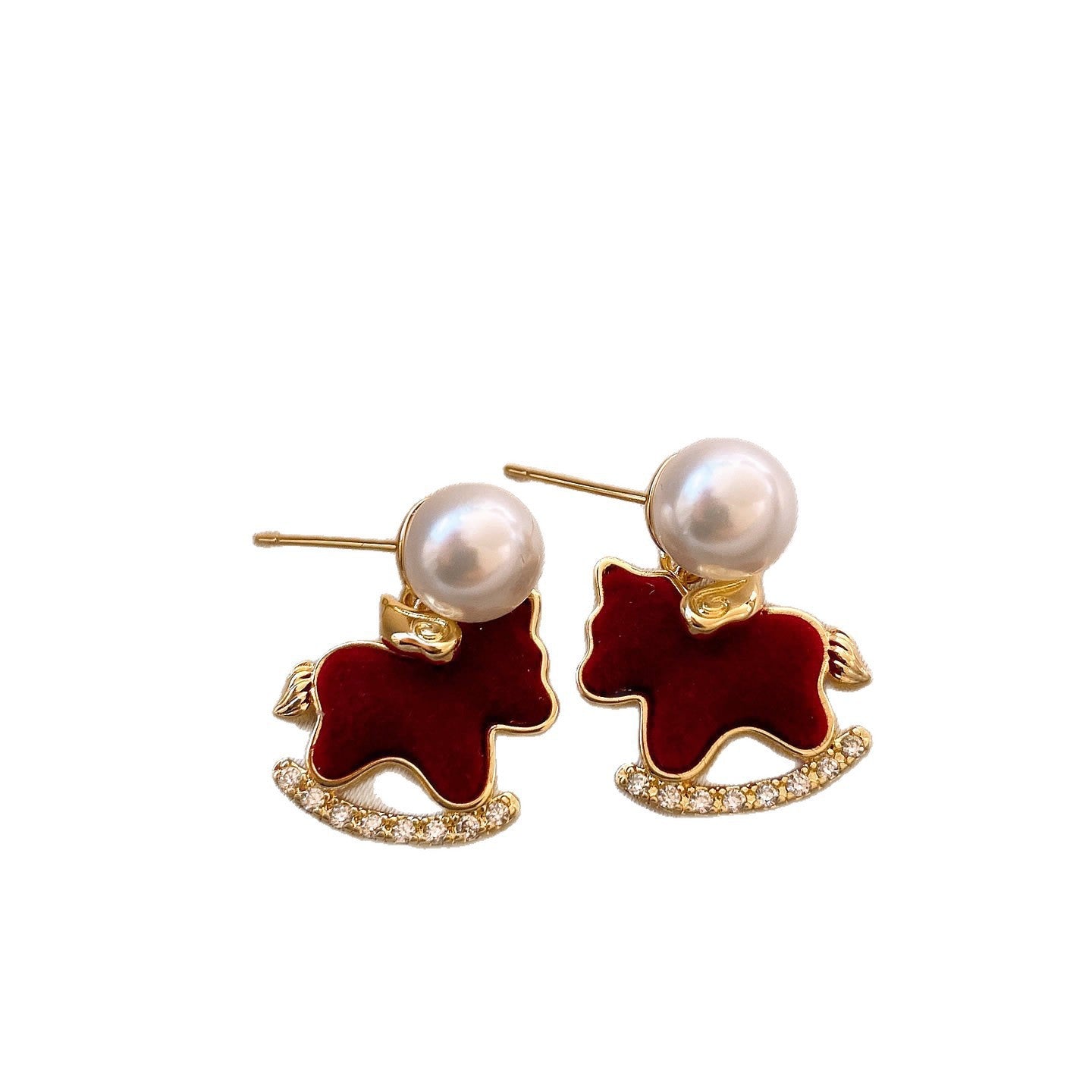 Red Veet Pony Bead Retro Elegant Slightly Zircon Stud Earrings