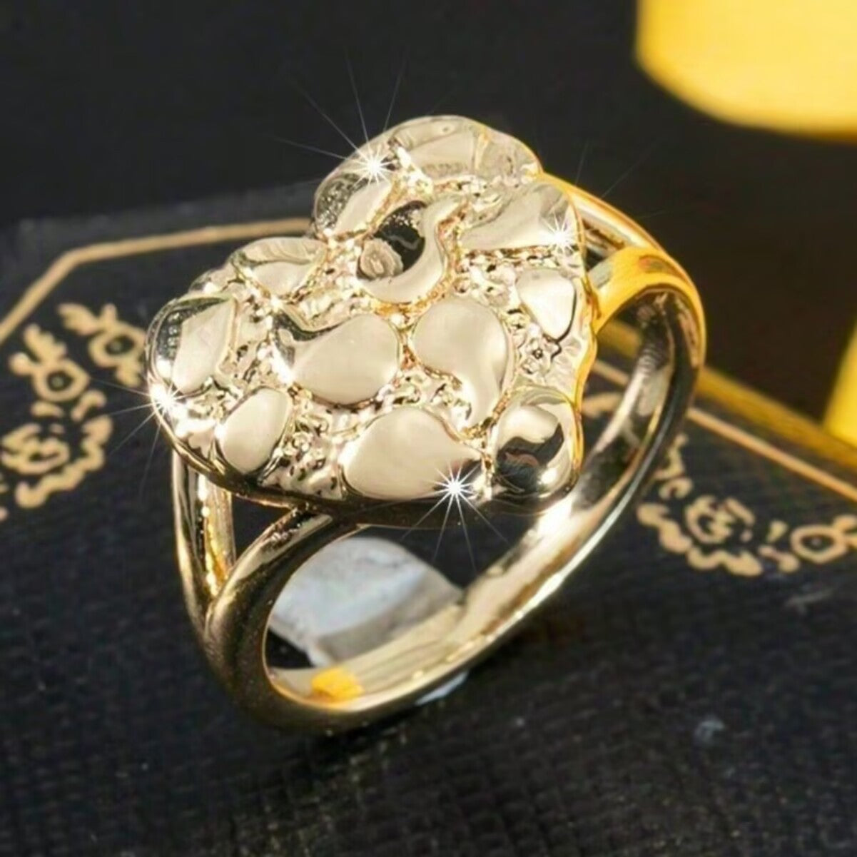 Fashion Simple Carved Love Electroplated Gold Affordable Ring