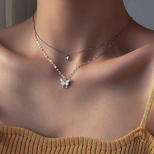 Women's Diamond Butterfly Design Temperament Clavicle Chain Necklaces