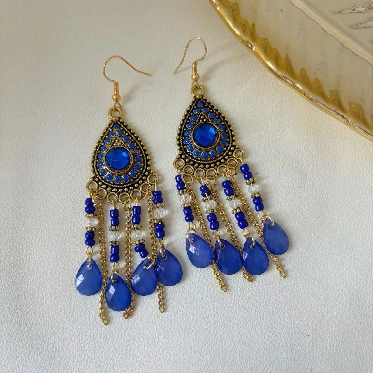 Ethnic Style Tassel Long Bohemian Crystal Yunnan Summer Earrings