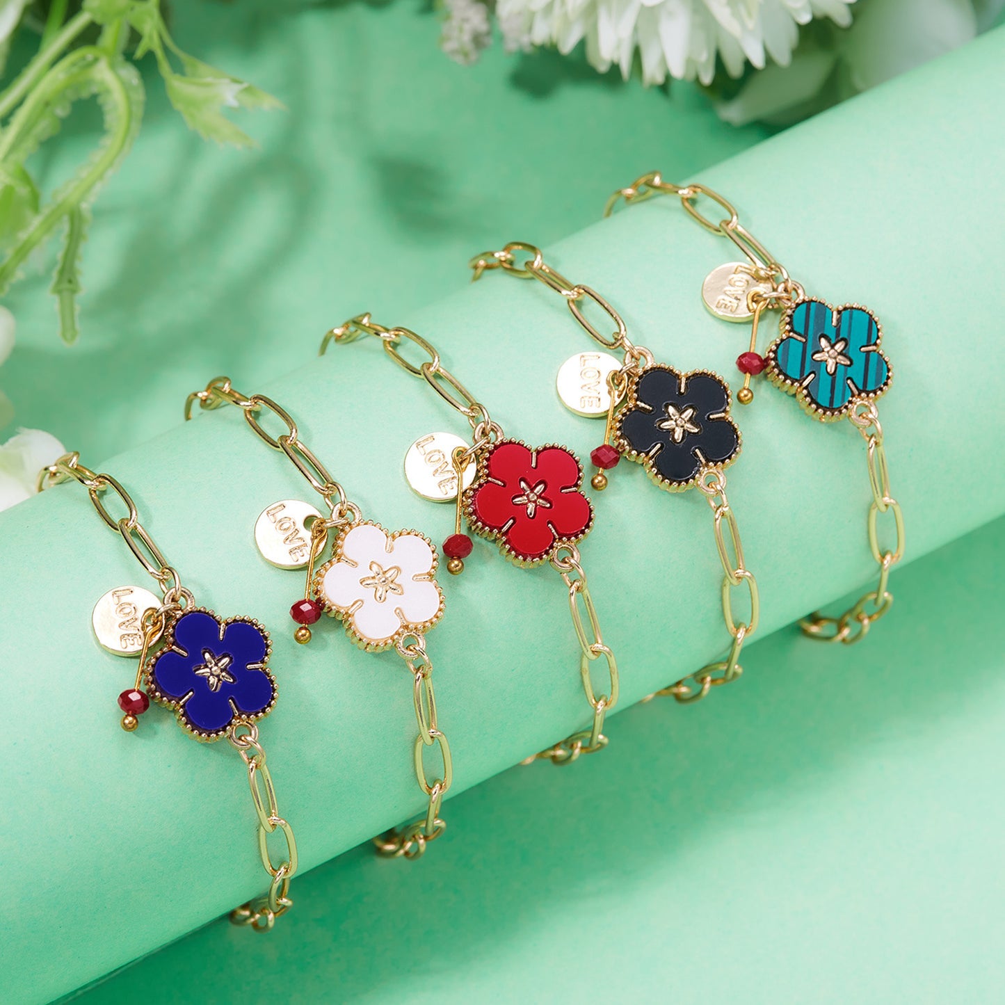 Plum Double-sided Imitation Fritillary Flower Chain Temperament Bracelets