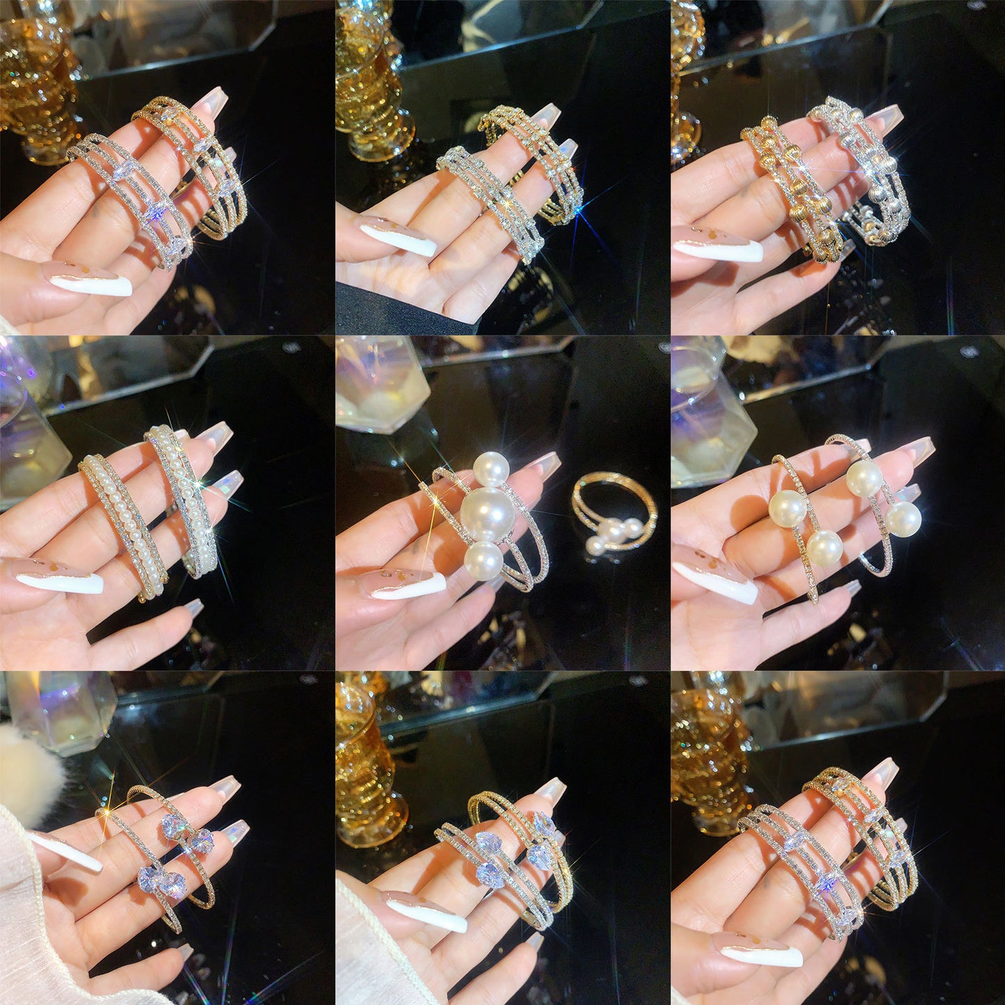 Rhinestone Zircon Elastic Laminated Adjustable Female Bracelets
