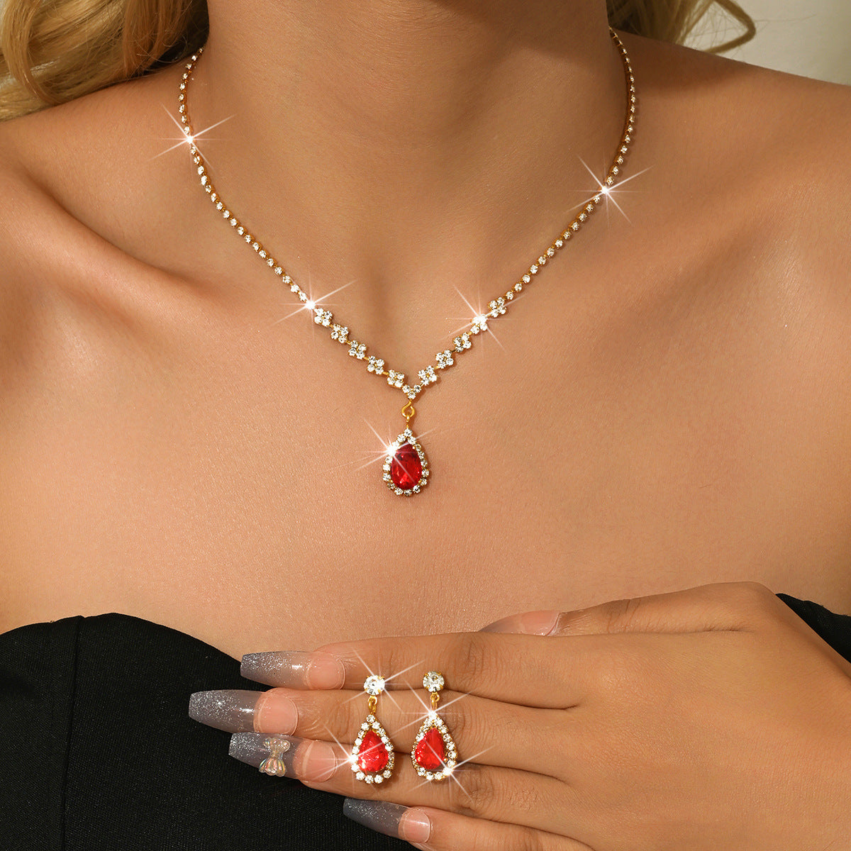 Women's Bridal Rhinestone Zircon Wedding Dress High Sense Jewelry Set