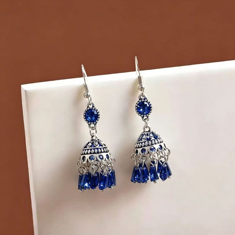 Ethnic Style Tassel Long Bohemian Crystal Yunnan Summer Earrings