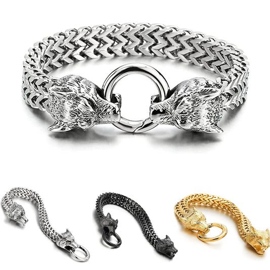 Men's Stainless Steel Wolf Head Chain Retro Bracelets