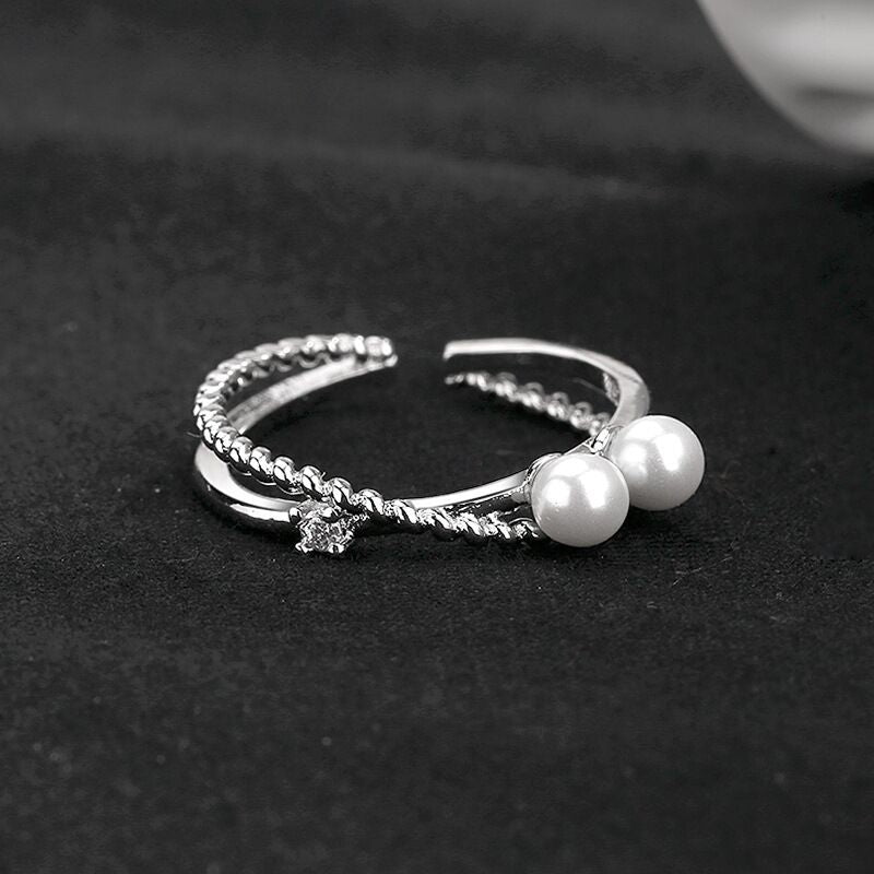 Women's Fashion Personality Affordable Luxury Double Layer Rhinestone Cross Ring