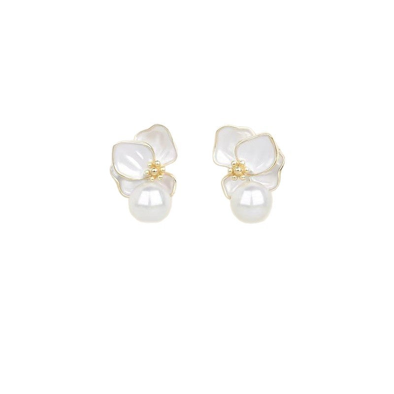 French Gold Flower Pearl Tassel Light Luxury High-grade Minority Design Earrings