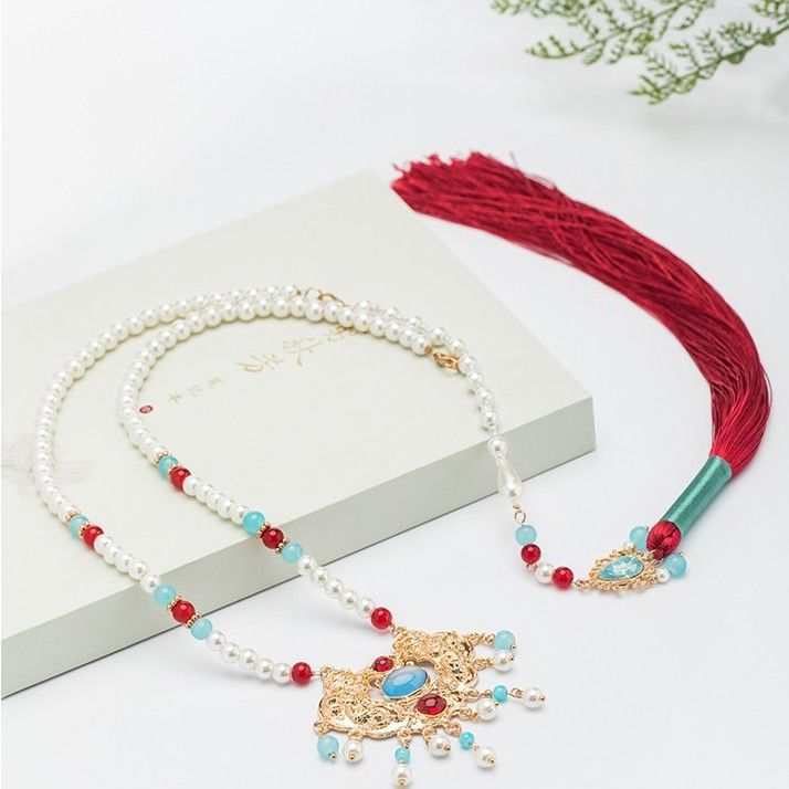 Women's Precious Stones Adult Tassel Longevity Lock Retro Ethnic Style Pendants